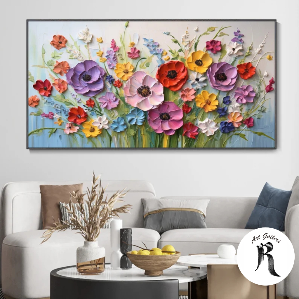 Lukisan bunga timbul - lukisan kanvas bunga timbul dan teksture