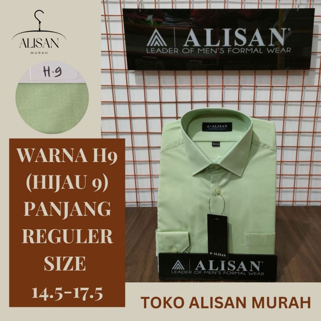 Kemeja Pria Alisan Lengan Panjang Reguler Fit Warna Hijau (H9)