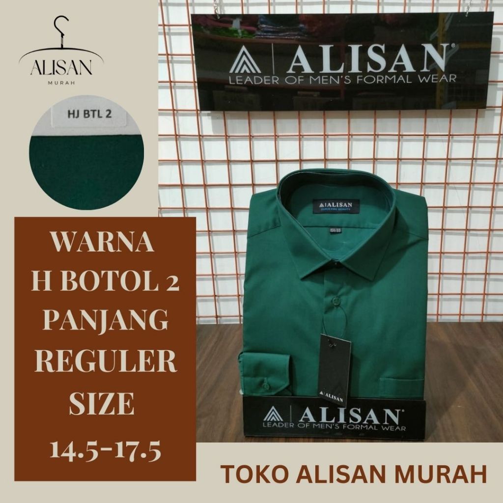 Kemeja Pria Alisan Lengan Panjang Reguler Fit Warna Hijau Botol 2