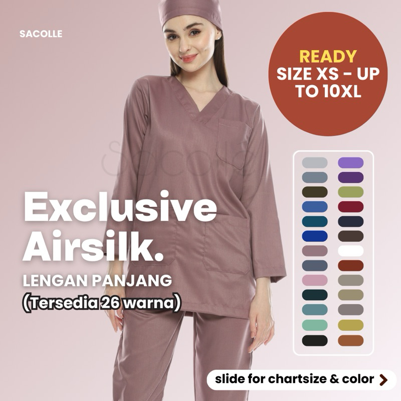 JHJ EXCLUSIVE AIRSILK LENGAN PANJANG SMALL - BSIZE JUMBO / Baju Jaga / Baju Oka OK / Scrub Dokter /