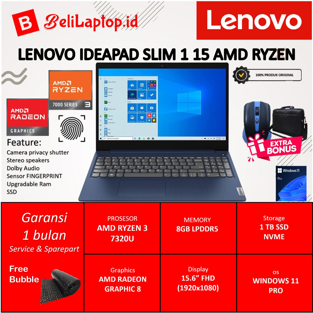 Lenovo Ideapad Slim 1 15 Amd Ryzen 3 7000 Series 1TB SSD Win 11 PRO