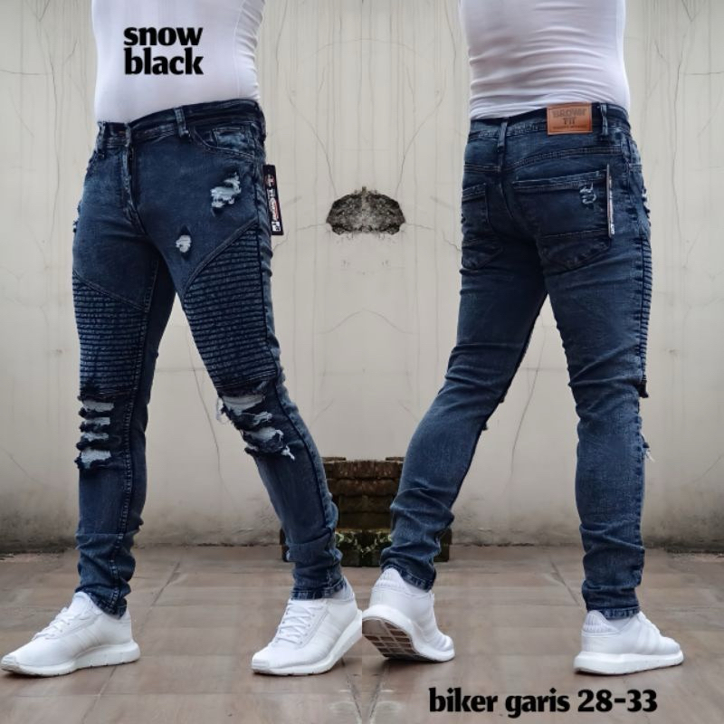 Bikers Rider Ripped - Celana Jeans Pria Sobek Lutut Ripped Jeans Celana Panjang Hitam Pria Street - 