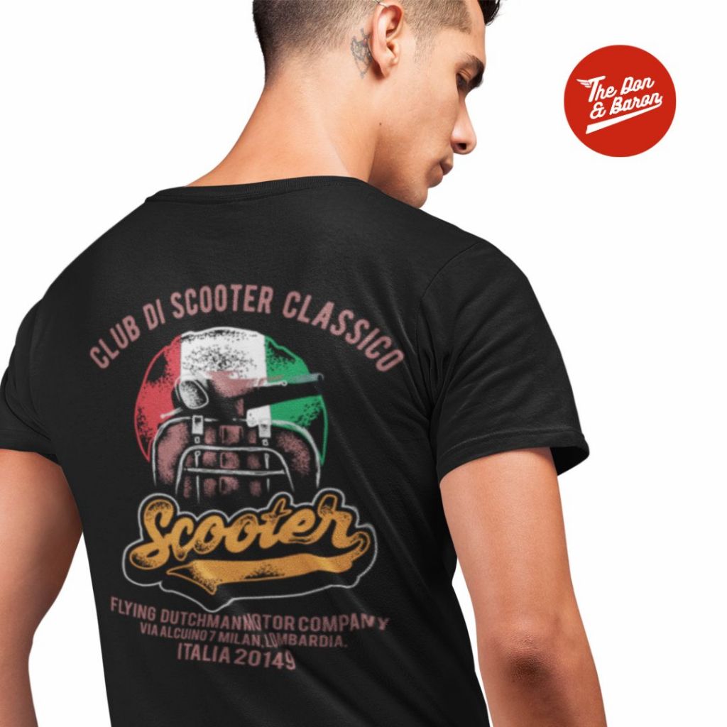 Kaos Vintage Retro Scooter Club Milan Black