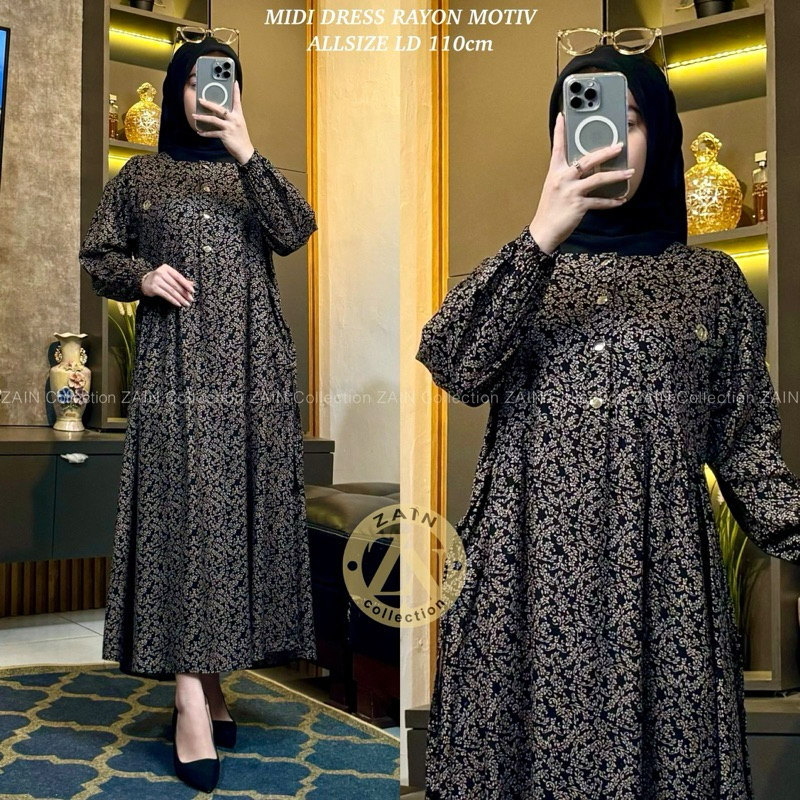 Midi dress gamis murah bahan rayon premium gamis busui gamis rayon