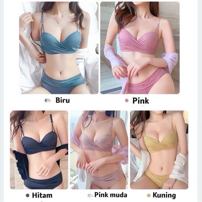 Satu Set celana Dalam Bra push-up Invisible Strapless Tanpa Tali Anti Slip Sexy untuk Wanita Bra One