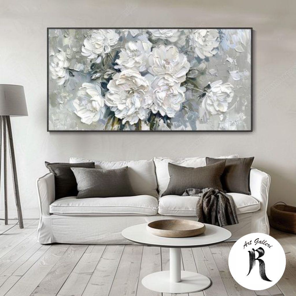 Lukisan kanvas bunga putih aestetic - lukisan kanvas bunga - lukisan dekorasi ruangan