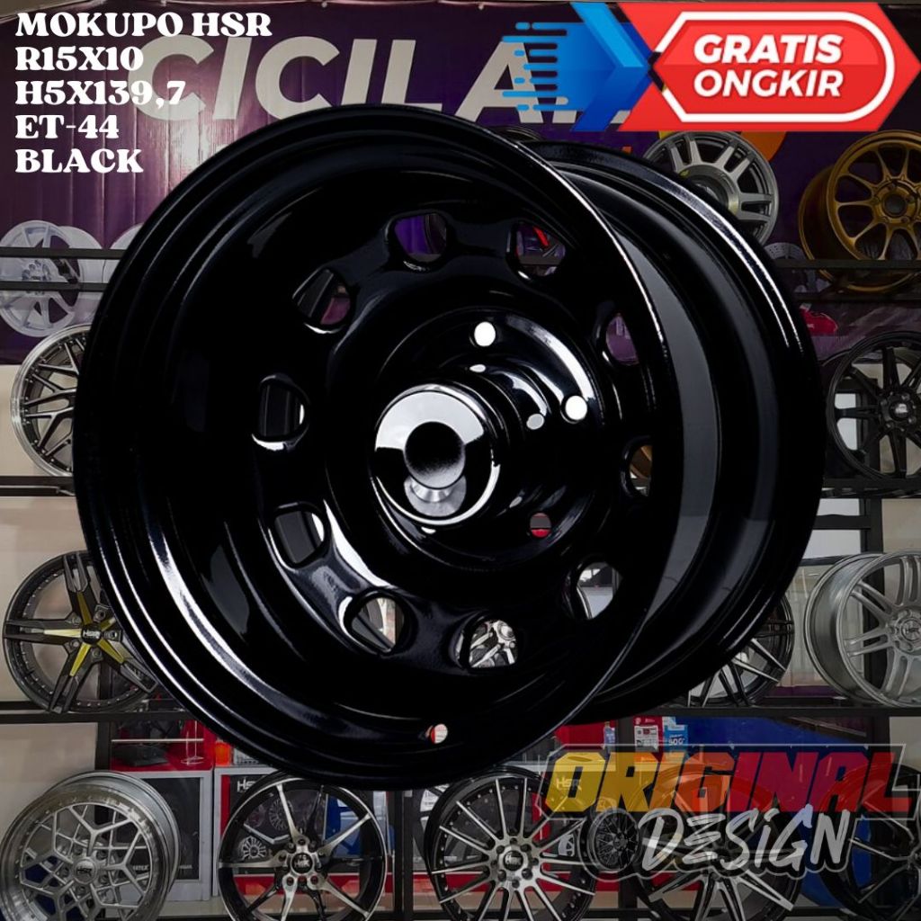 Velg Mobil Ring 15 HSR MOKUPO R15 STEEL LEBAR 10 LOBANG BAUT 5 ET-44 BLACK