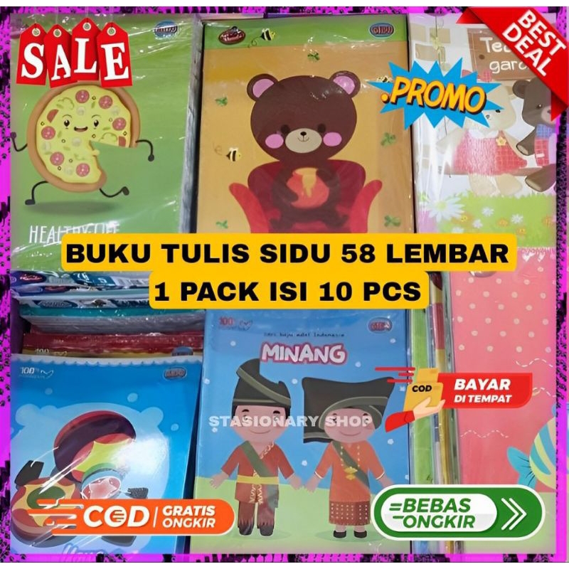 Buku Tulis SIDU 58 Lembar 1 Pack Isi 10/Buku Tulis SIDU 58 Lembar 1 Pack/Buku Tulis SIDU Murah