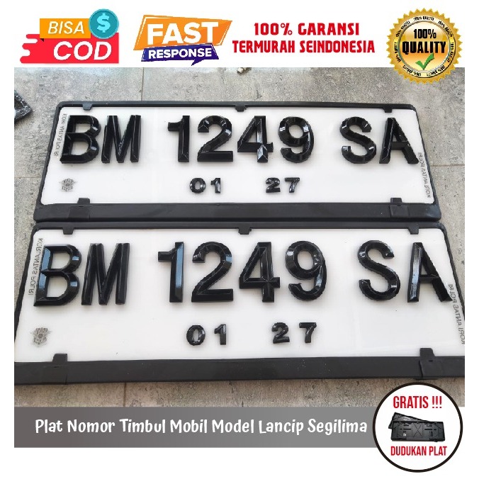 Plat Nomor Mobil Timbul Lancip Segilima Mewah Gratis Dudukan Plat