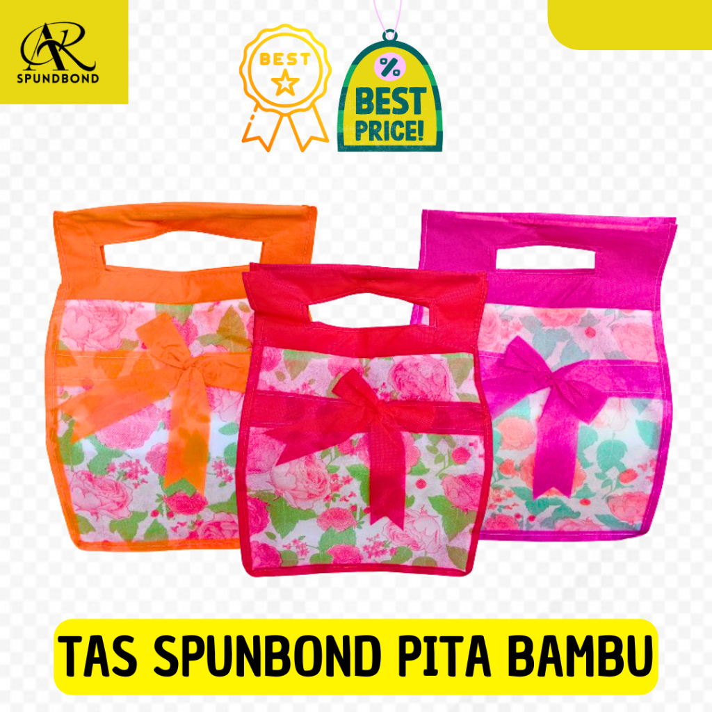 

(1 Lusin 12PCS) Tas Hajatan Spunbond Bambu | Tas Hajatan Pita Bambu | Goodiebag Handle Bambu 22 Bunga