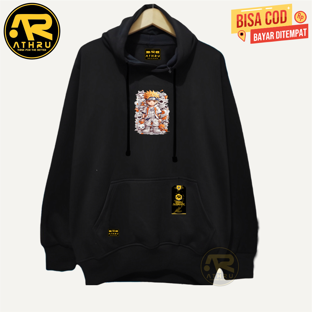 Sweater Hoodie Pria Wanita Warna Hitam Sablon Anime Naruto Putih Bahan Tebal Gramasi 280 Hudie Cowok