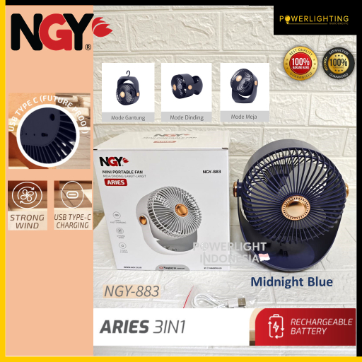 Nagoya NGY - 883 Aries Kipas Angin 3 In 1 Rechargeable Fan 6 Inch