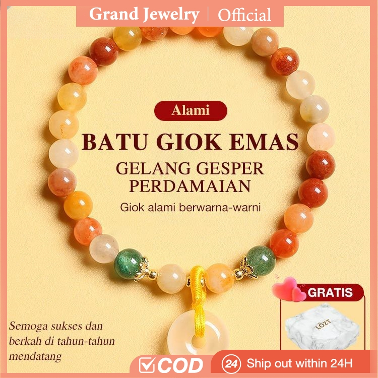 【10.10 Promo】Gelang Batu Alam Asli Giok Hijau Asli Agate Merah Wanita China Keberuntungan Gelang Man