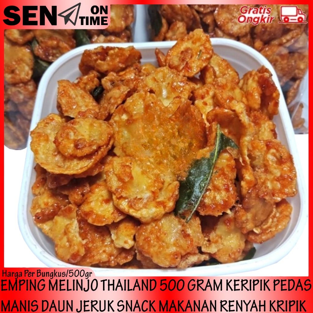 

EMPING THAILAND MELINJO KRIPIK MLINJO BALADO 500 GRAM KERIPIK PEDAS MANIS DAUN JERUK SNACK MAKANAN RINGAN RENYAH CEMILAN KERING JAJANAN LEBARAN KEMASAN 500gr