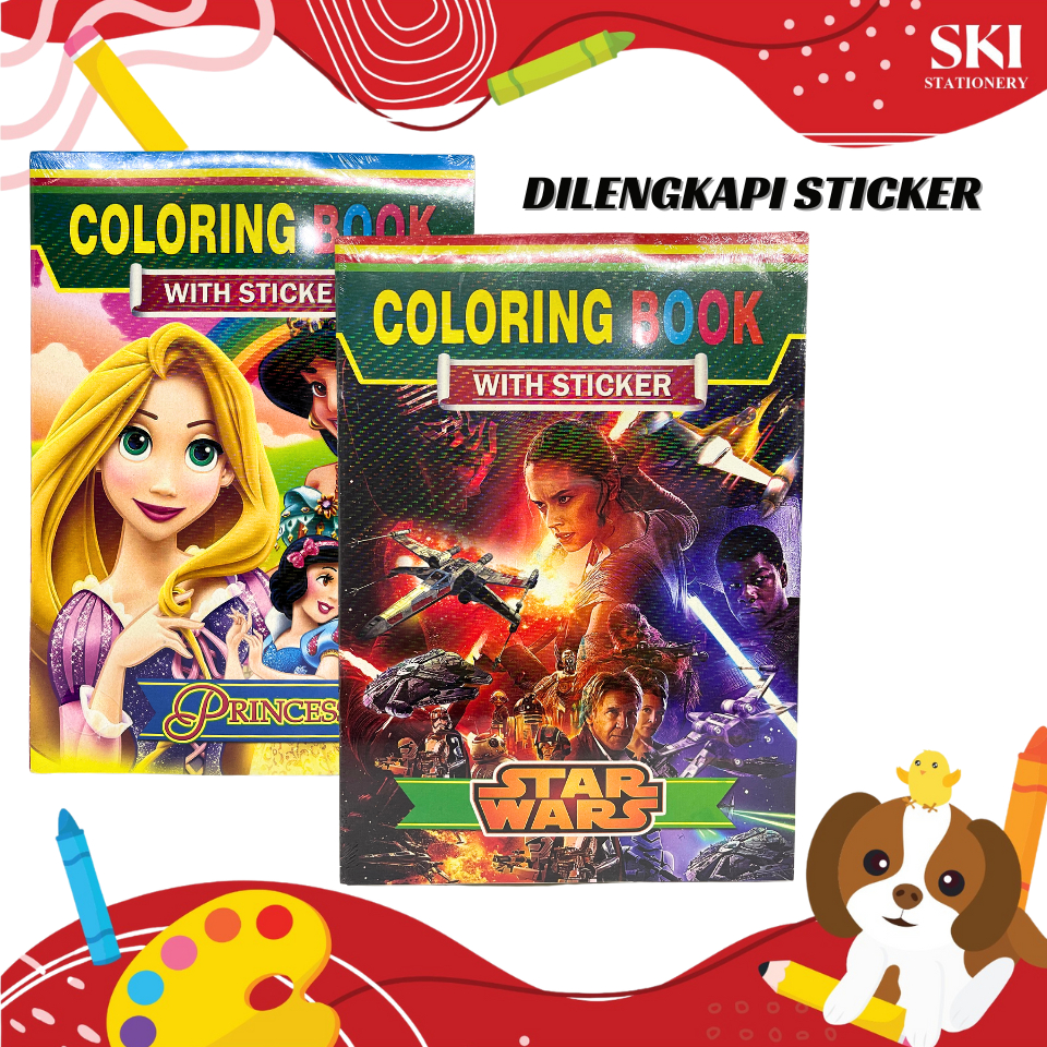 Buku Mewarnai Anak Paud TK dengan STICKER / Coloring Book