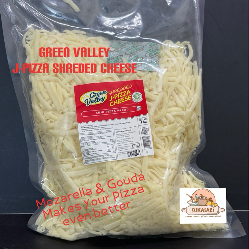 

Green Valley Shredded J Pizza Cheese 1kg Keju topping Pizza Moza gouda melt leleh