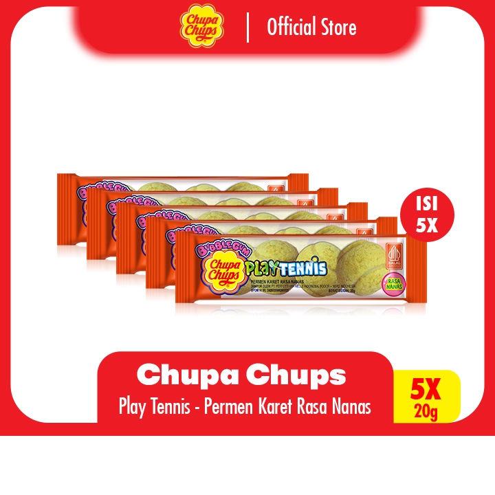 

Chupa Chups Bubble Gum Play Tennis 20g - Permen Karet Tenis Rasa Nanas (5 Packs)