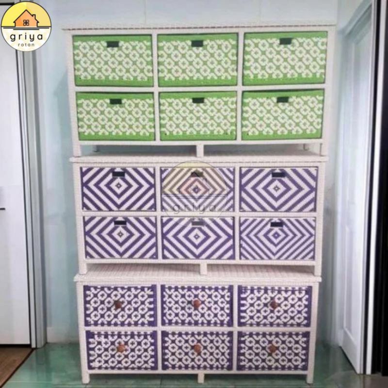 Lemari Tv Rotan Sintetis 6 Laci Motif