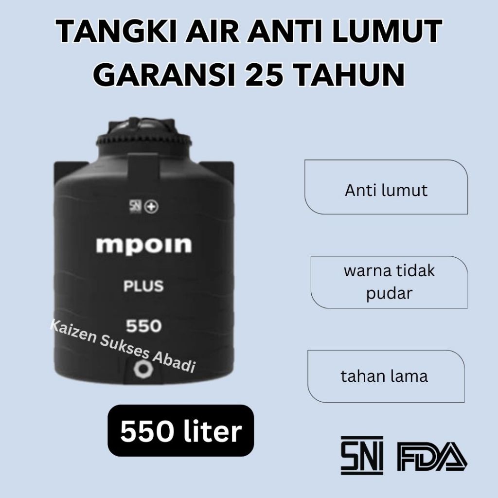 tandon toren tangki air plastik merek mpoin wave plus 550 500 liter kualitas penguin hitam anti lumu