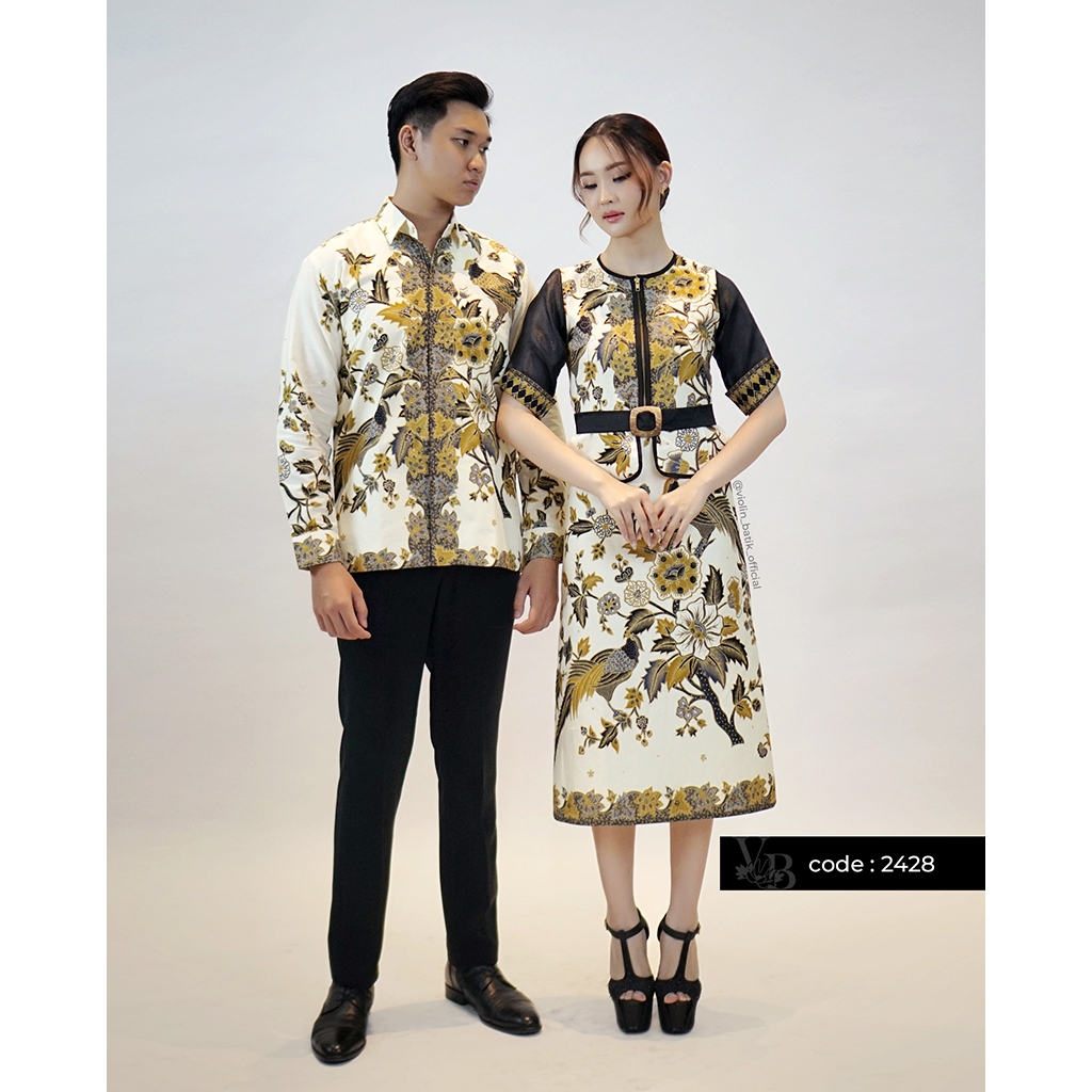 Dress Batik Katun Putih Peplum Organza 2428