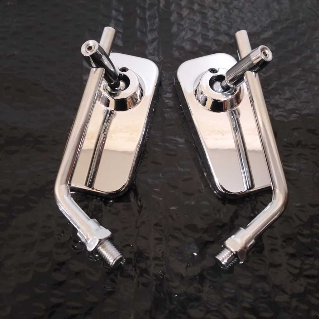 spion kotak chrome model day klasik daytona kaca bening universal pemakain semua motor