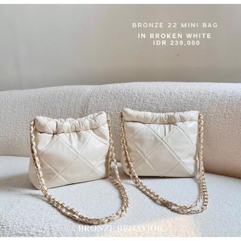 TAS BAG BRONZE 22 MINI BAG IN BROKEN WHITE UKURAN KECIL MINI 22 CM TAS SELEMPANG RANTAI WANITA SIMPL