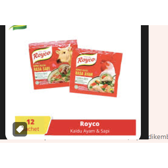 

Royco 8g, bumbu kaldu ayam dan sapi renteng isi 12sachet