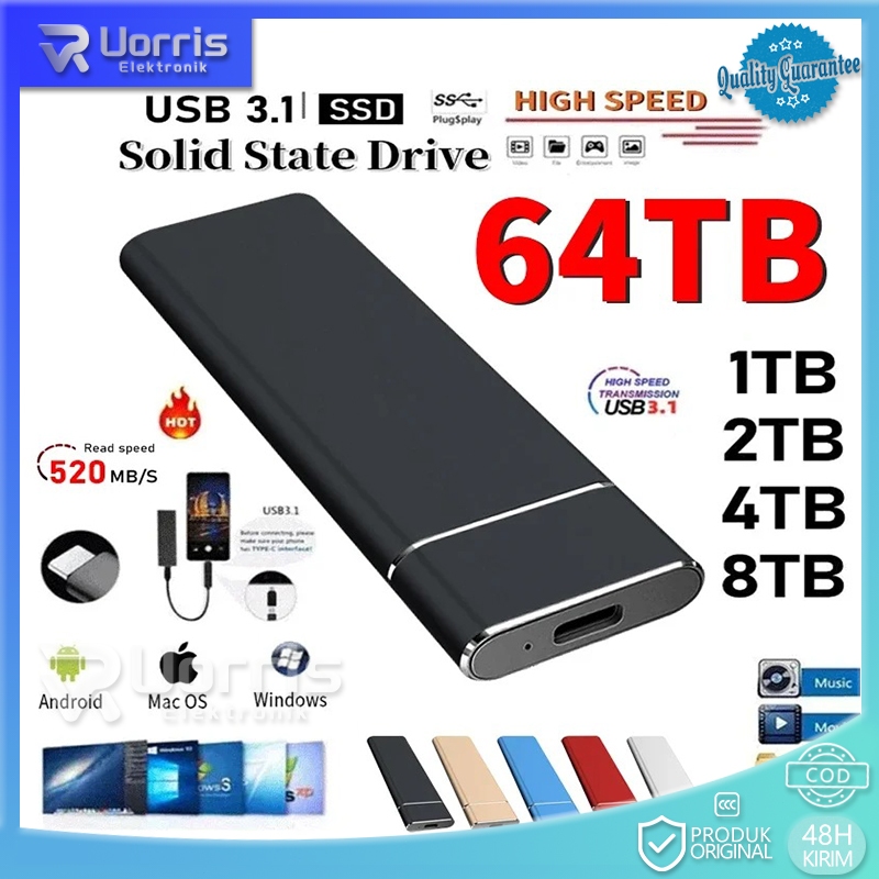 SSD Laptop Portable SSD External SSD Eksternal 2TB SSD Eksternal dengan Kapasitas 4TB USB 3.1 C