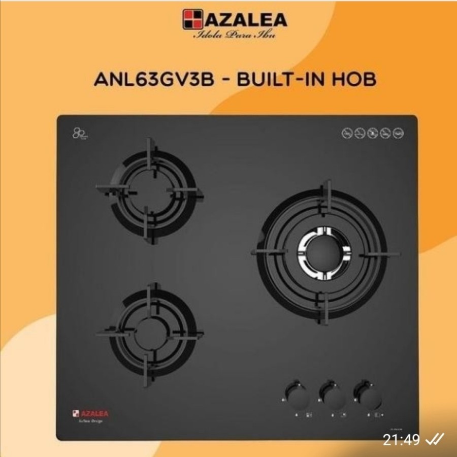 KOMPOR TANAM 3 TUNGKU 60 CM AZALEA ANL63GV3B GARANSI RESMI