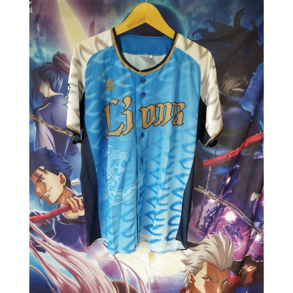 Majestic Lions Blue Baseball Jersey Official Original Second Japan Korea Brand Vintage Retro Casual 