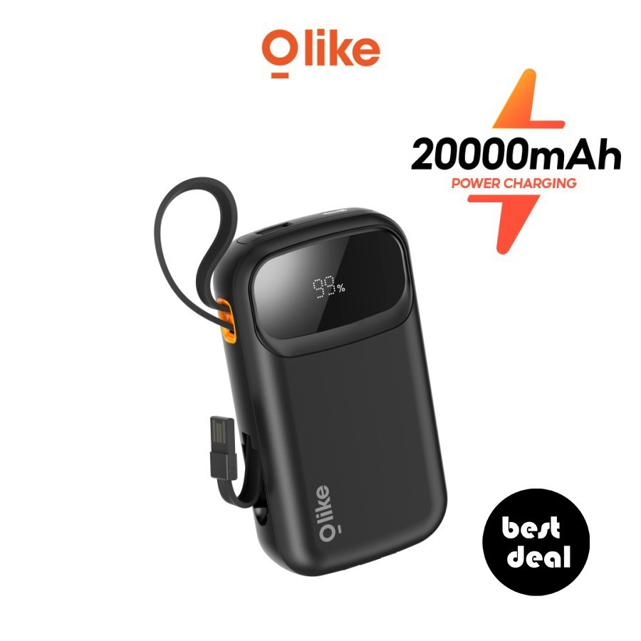 Olike P403 20000mAh Compact Powerbank Fast Charging Built in USB-C USB-A Lightning Cable