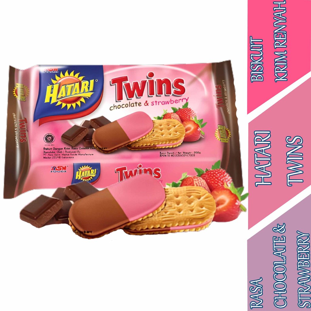 

Biskuit Rasa Chocolate & Strawberry - Hatari Twins - Biskuit Krim Renyah - 190gr