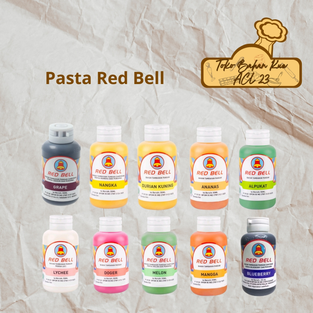 

Perisa Makanan Minuman Red Bell/Pasta Perisa Pewarna Red Bell Aneka Rasa 55ml