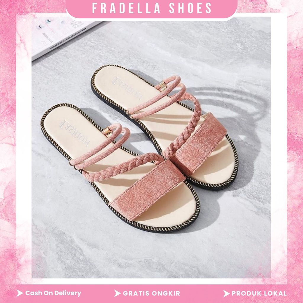 FRADELLA21 - Sandal Flat Wanita Tali Lilit Kepang AD 09