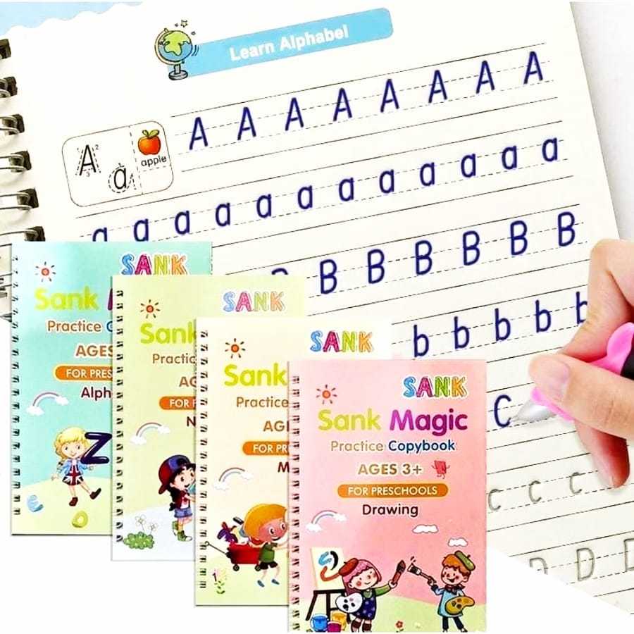 

(MSGSTR) SANK Magic Practice Book Buku Belajar Menulis Anak Angka huruf 1 SET Isi 4 Buku + Pulpen