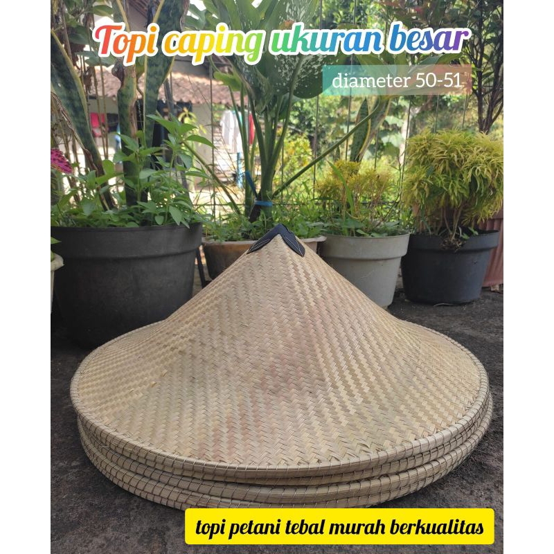 Topi caping bambu petani halus ukuran besar 50cm