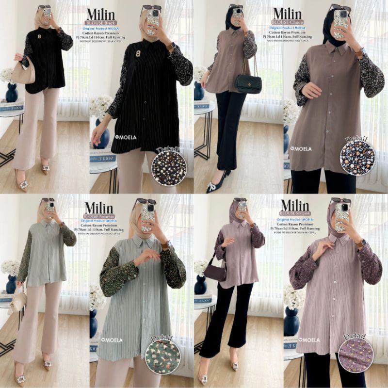 Milin Blouse Oversize Atasan Kombinasi Jumbo Allsize Busui Premium Catton Rayon Original Ori Moela B