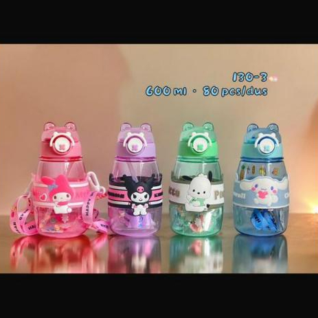 DXUU Botol minum anak happy bear 600ML/ Botol minum anak sedotan Sanrio kuromi melody cinamorol poca