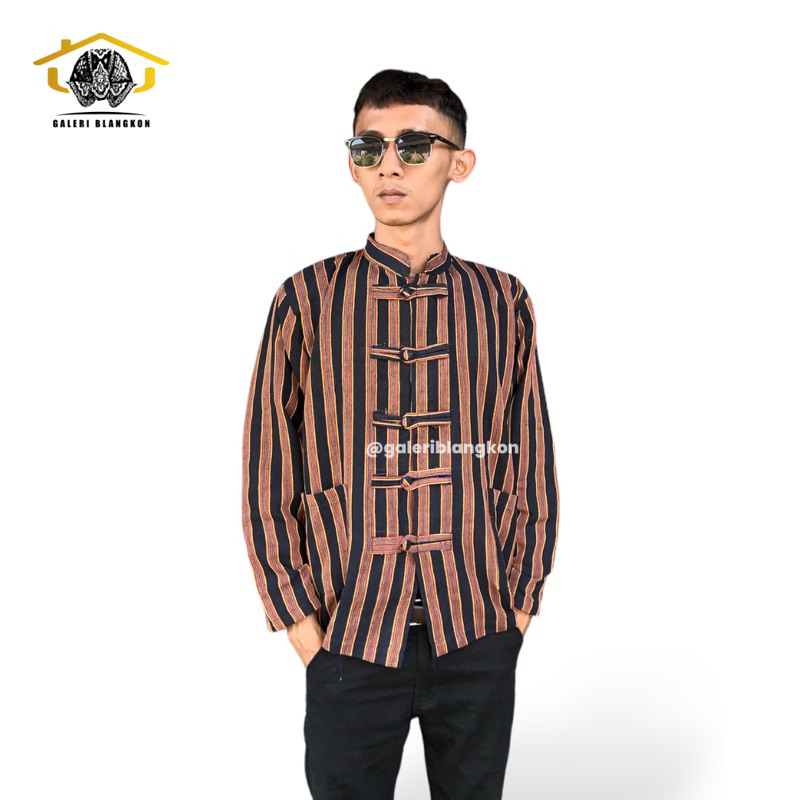 Baju Koko Lurik Shanghai Cina Kemeja Surjan Pakaian Baju Tradisional Adat Jawa Pria Anak & Dewasa