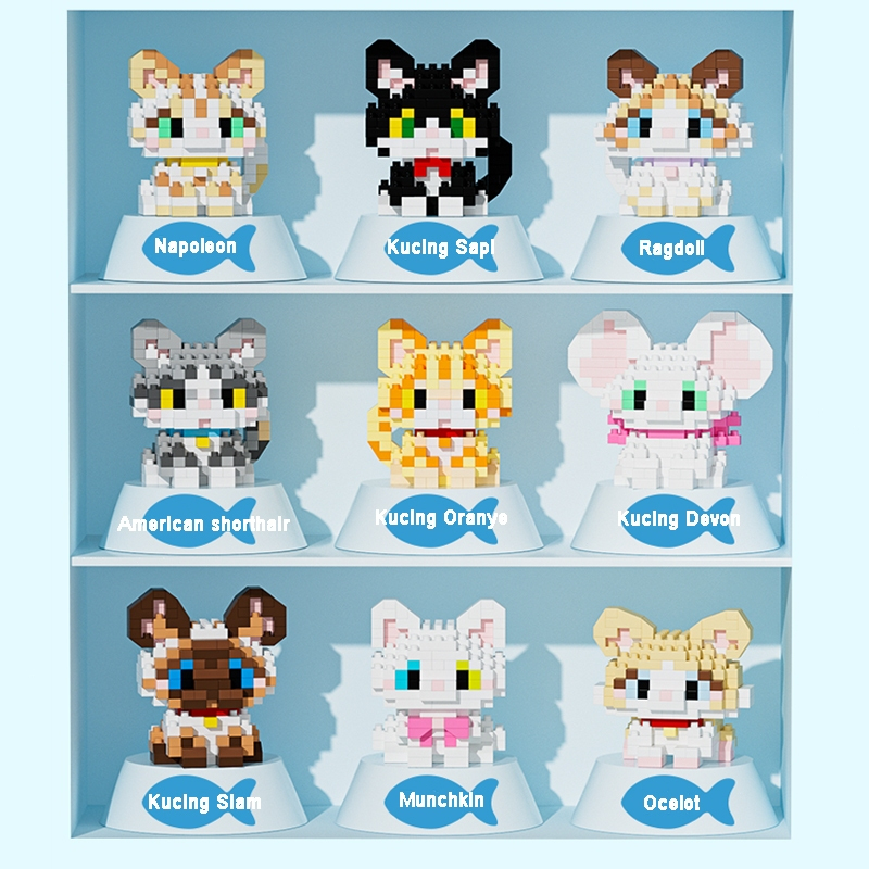 Nano Block Bricks mainan hewan lucu gemes guguk meong anjing kucing lucu tokoh kartun