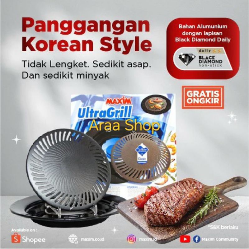 Maxim Ultra Grill Alat Pemanggang / Panggangan BBQ Korean Style Teflon Anti Lengket Non-Stick  Alat 