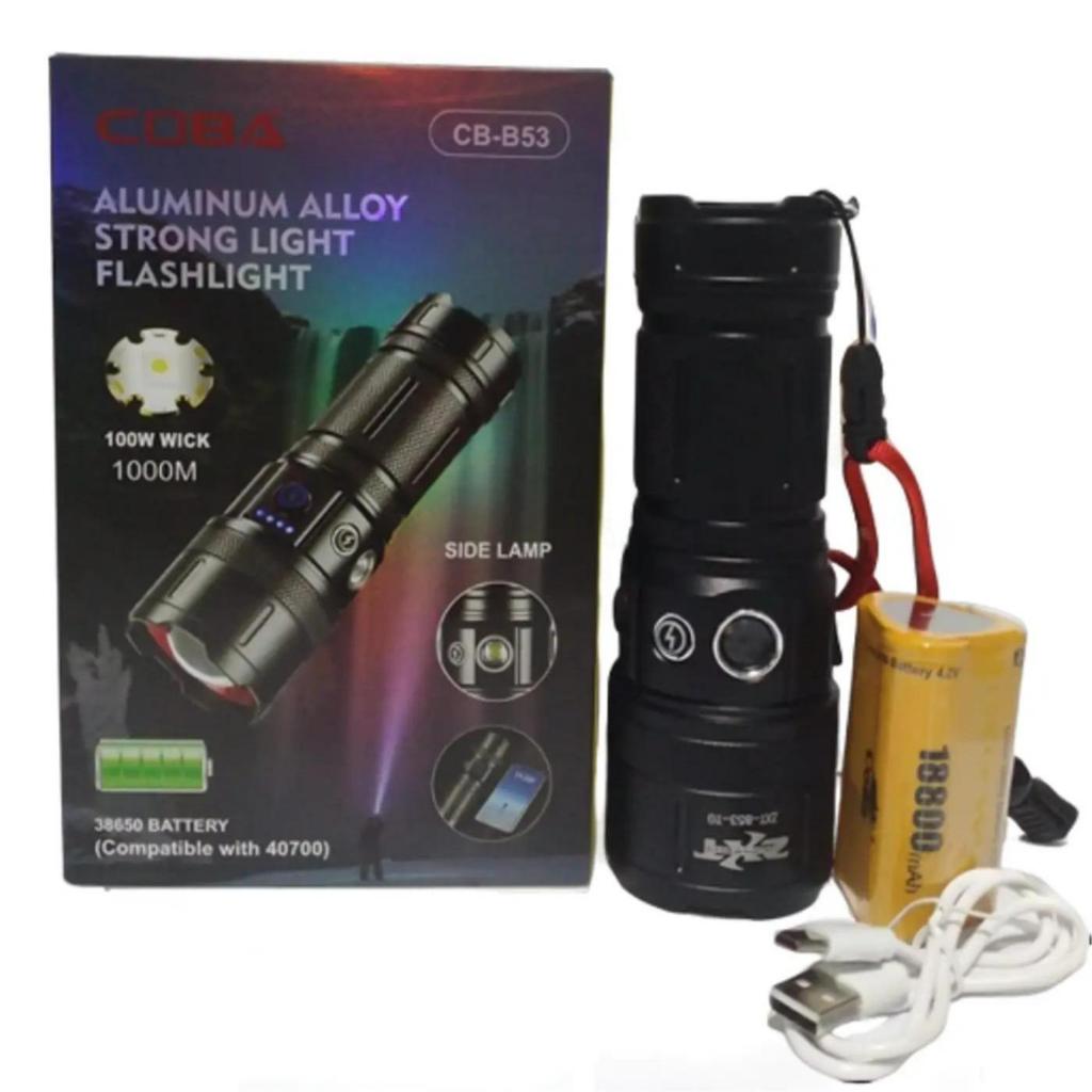 Senter Tangan Zoom Flashlight 100 Watt CB-B53 Cahaya Putih Waterproof Super Terang Batre 18800mAh  J