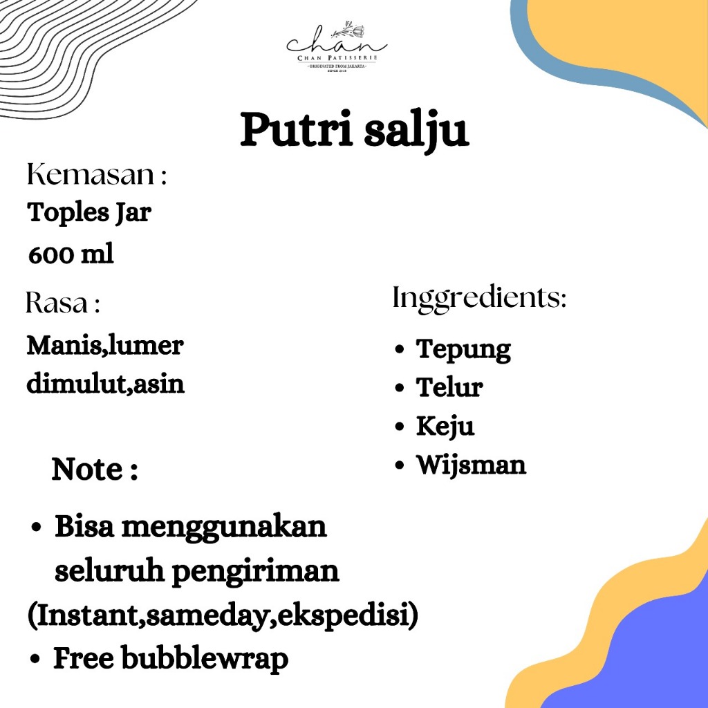 

Promo 7.7 Putri Salju Wisjman Premium Chan Patisserie - Jar 300gr
