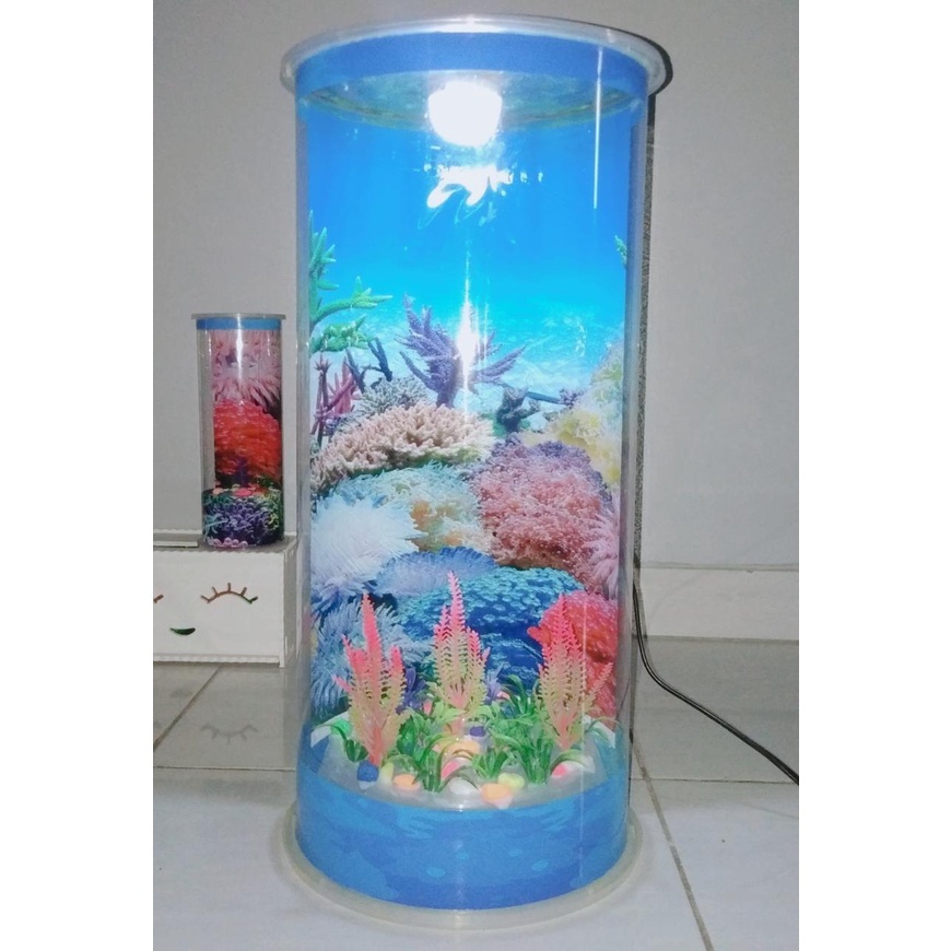 DIAMETER 24cm TINGGI 60cm - Aquarium Tabung Bulat SUPER JUMBO Aquascape Akuarium Mika FULLSET - ZENA