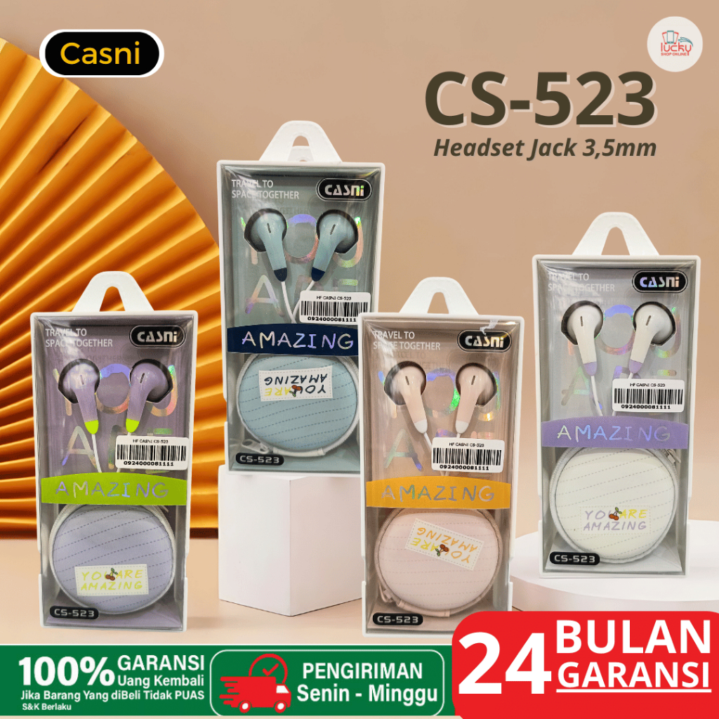 CASNI CS-523 Headset Handsfree Earphone Jack 3.5Mm In-Ear Hifi Sound Music Audio Call