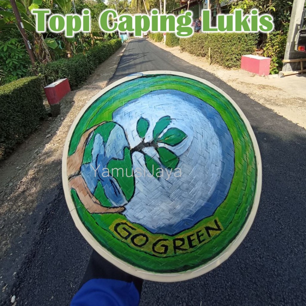 Topi Caping Lukis l Caping Bambu Motif l Caping Petani Tema Gogreen