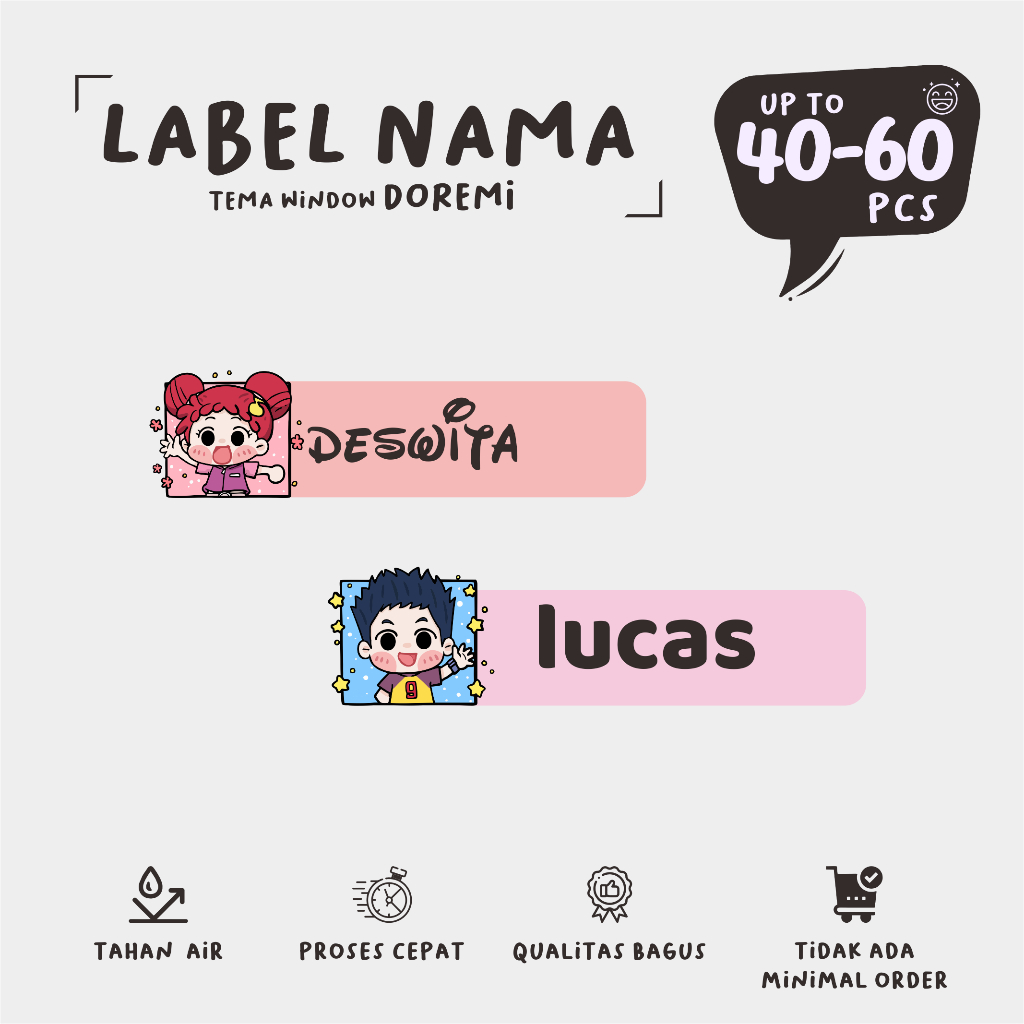 

(40 - 60 pcs) cetak stiker nama murah tema Window Anime MAGICAL DOREMI /murah/lucu/custom nama stiker label/murah