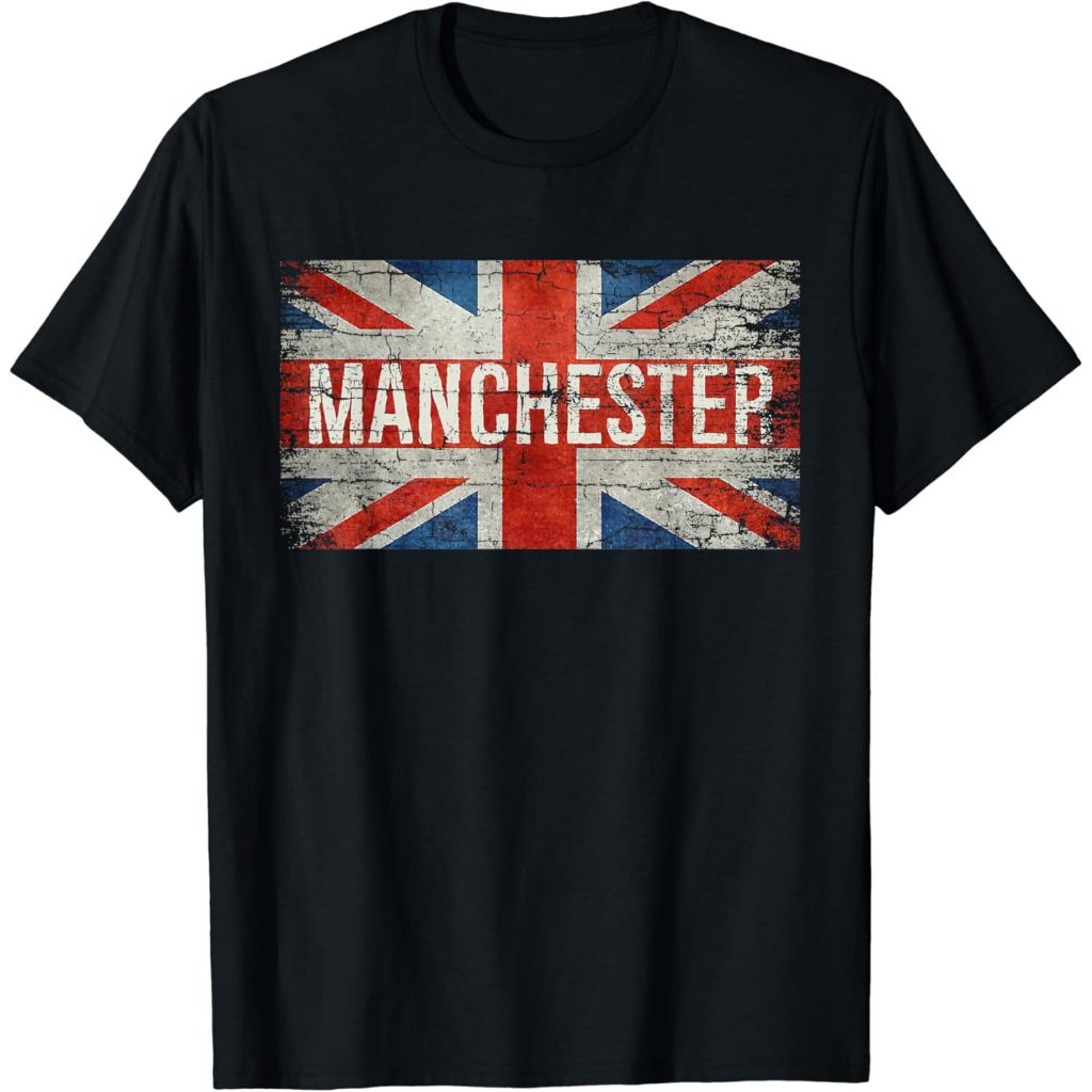 Kaos Dewasa Manchester England United Kingdom British Flag Vintage T-Shirt Fashion Baju Atasan Anak 