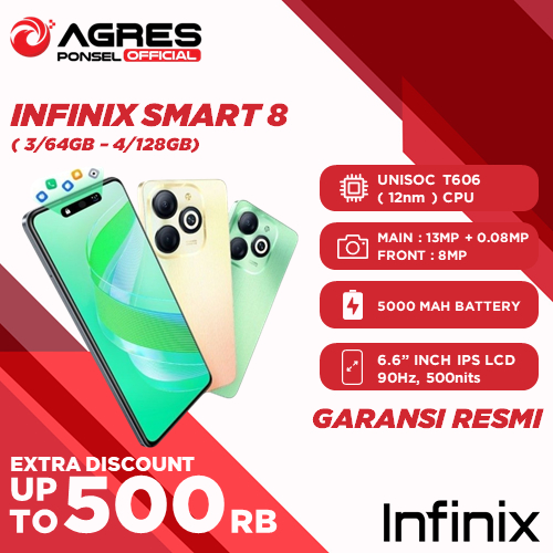 INFINIX Smart 8 3/64GB - 4/128GB - Up to 8GB RAM - 6.6" Magic Ring - 5000 mAh Garansi Resmi Infinix 