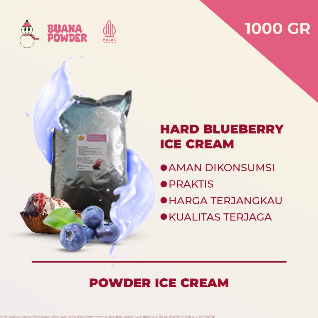 

BUANAPOWDER - BUBUK ES KRIM MURAH RASA BLUEBERRY 1000 gr / HARD BLUEBERRY ICE CREAM POWDER